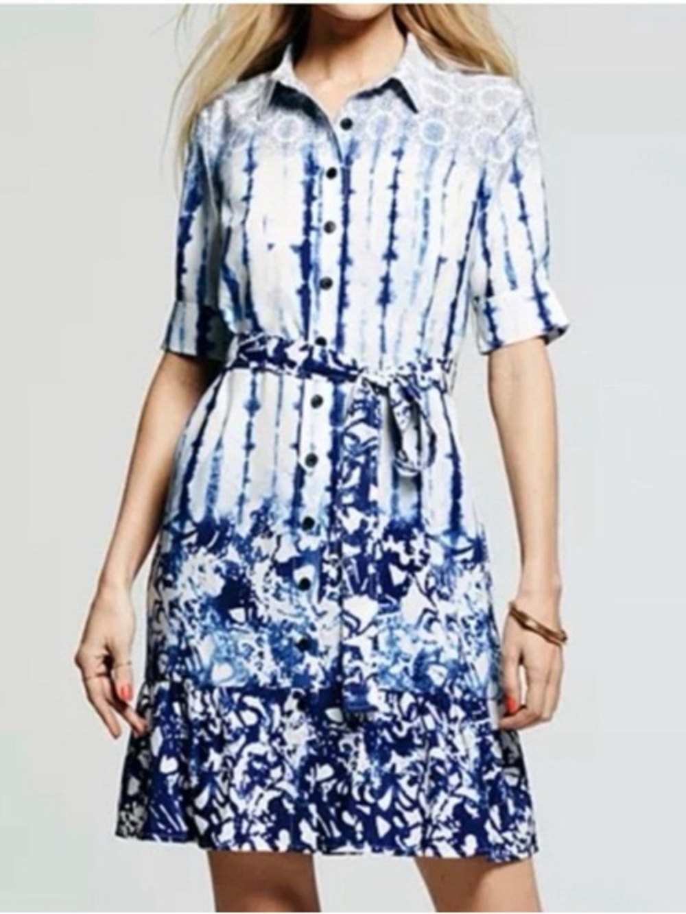 Peter Som for Design Nation Tie-Dye Medallion Shirt Dress Blue White Size 2
